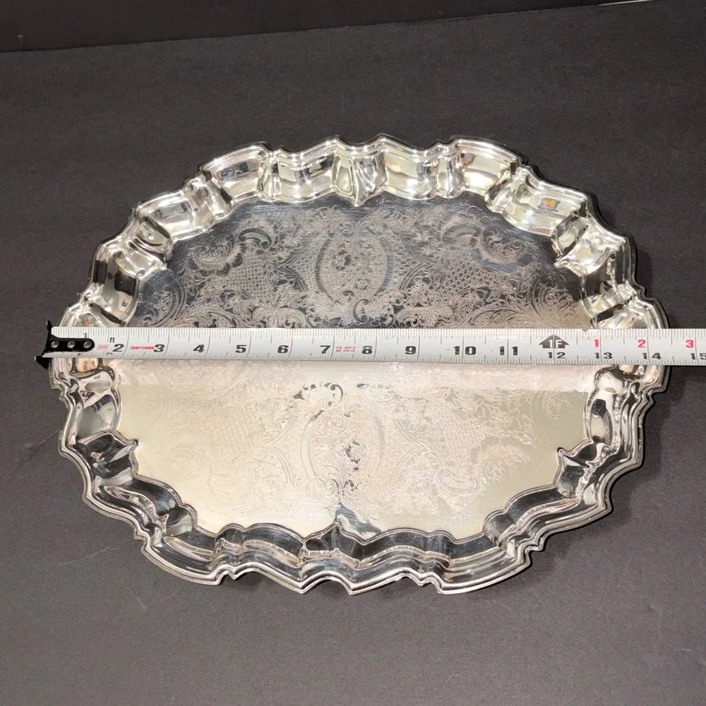 Vtg 1978 LEONARD Silver Plated Chippendale Tray 14